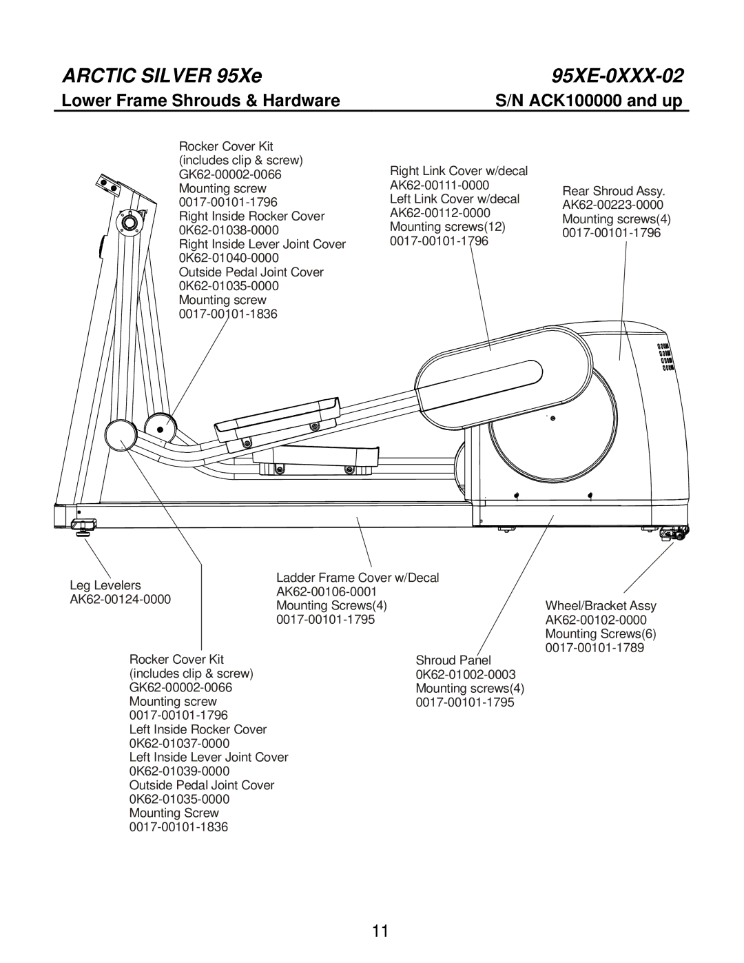 Life Fitness 95XE-0XXX-02 manual Lower Frame Shrouds & Hardware 