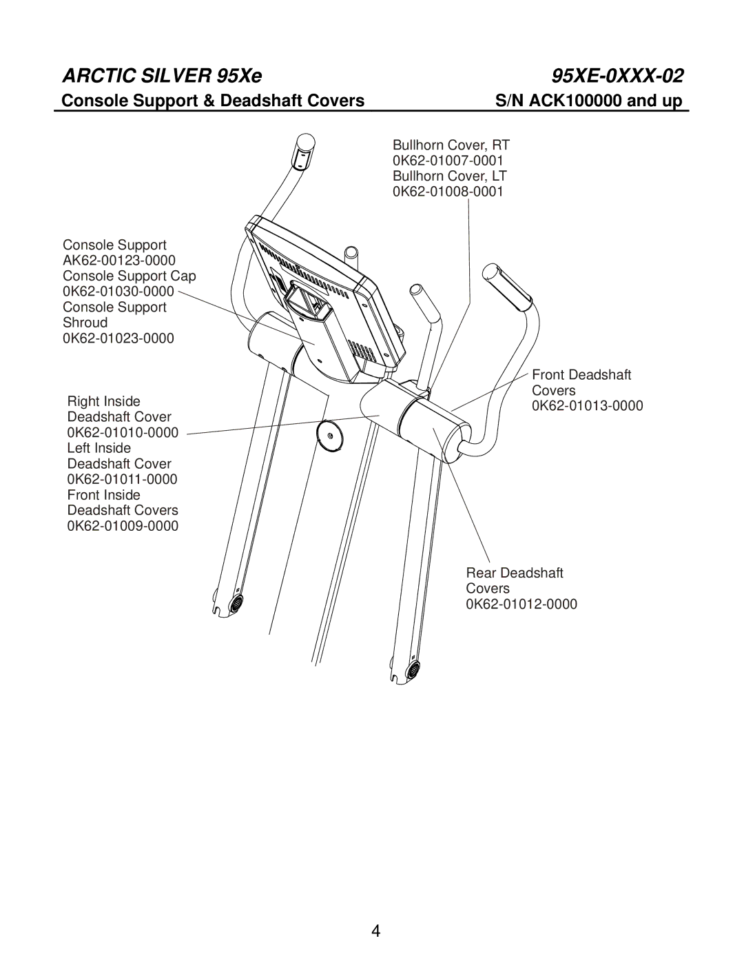 Life Fitness 95XE-0XXX-02 manual Console Support & Deadshaft Covers 