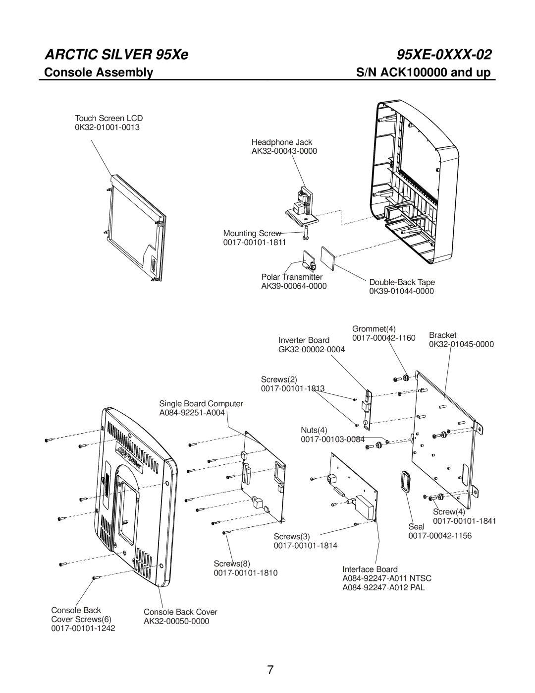 Life Fitness 95XE-0XXX-02 manual Console Assembly 