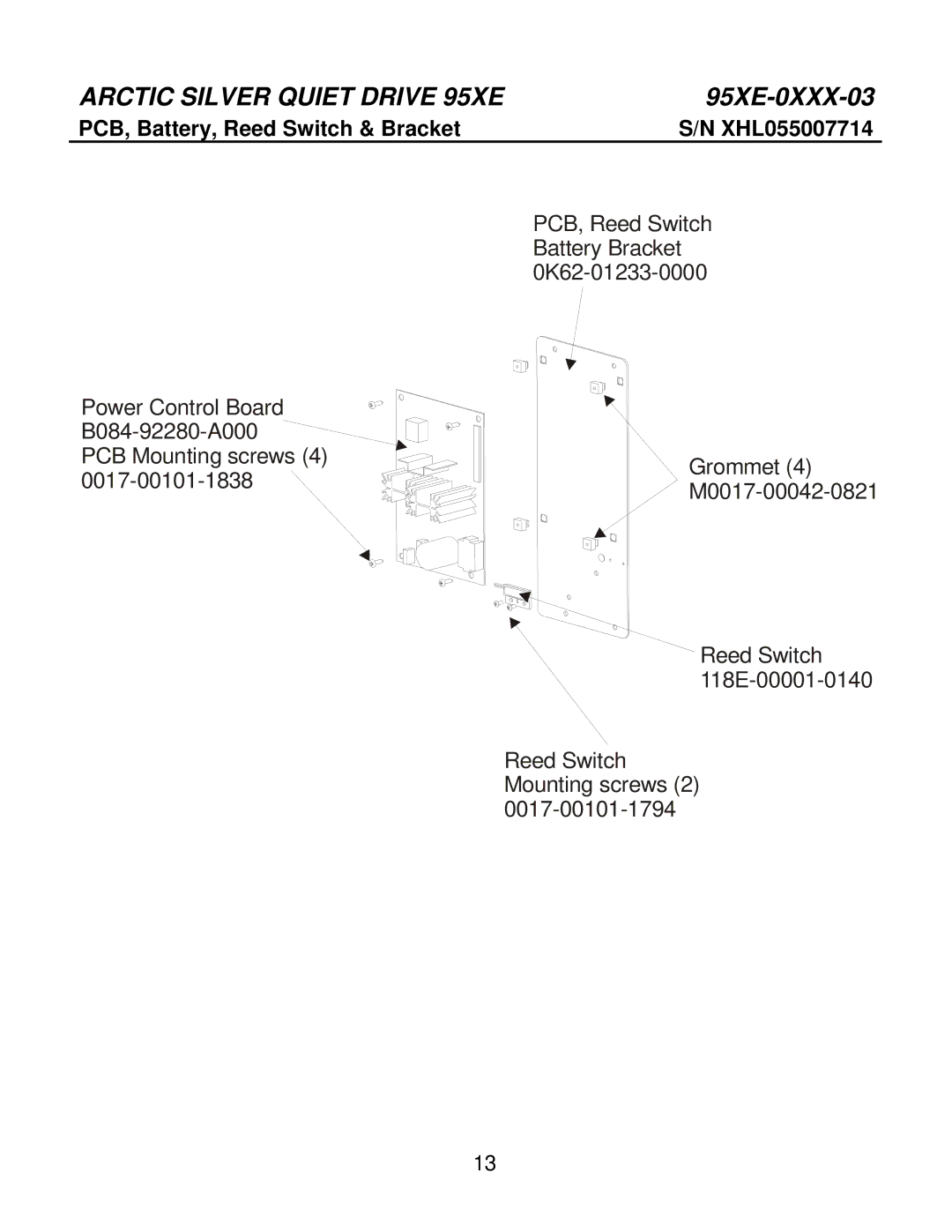 Life Fitness 95Xe-0XXX-03 manual PCB, Battery, Reed Switch & Bracket 