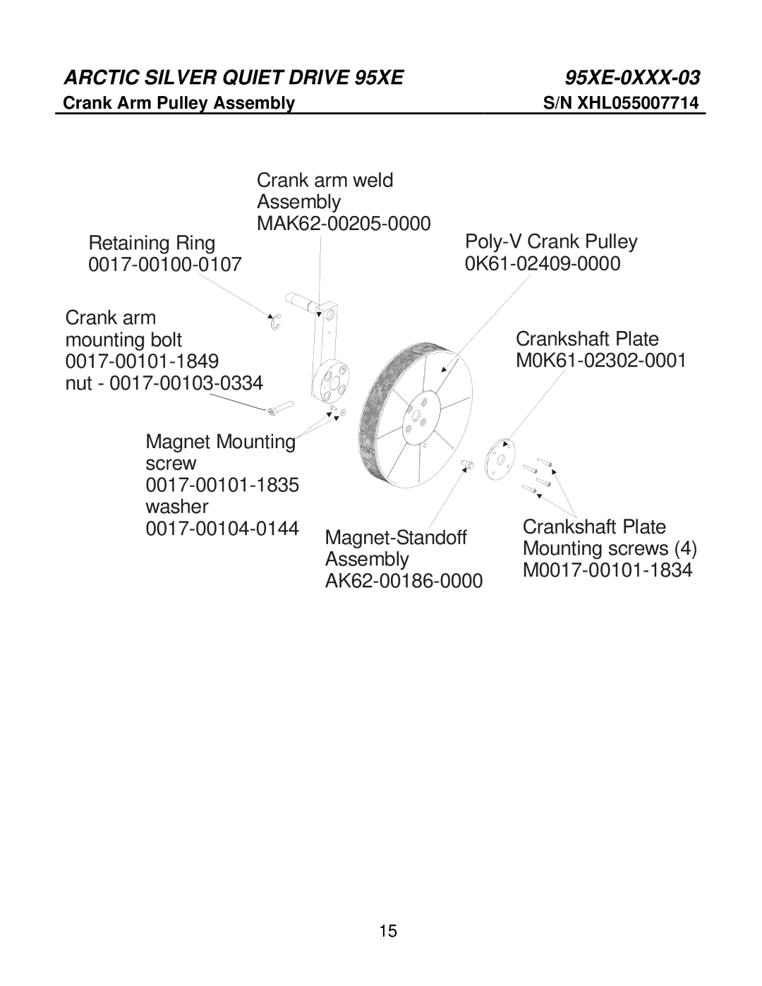Life Fitness 95Xe-0XXX-03 manual Crank Arm Pulley Assembly XHL055007714 