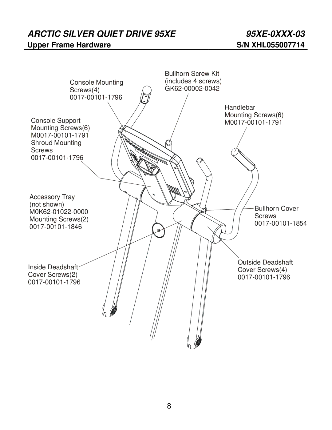 Life Fitness 95Xe-0XXX-03 manual Upper Frame Hardware XHL055007714 