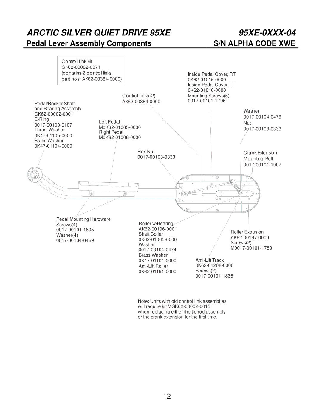 Life Fitness 95Xe-0XXX-04 manual Pedal Lever Assembly Components 