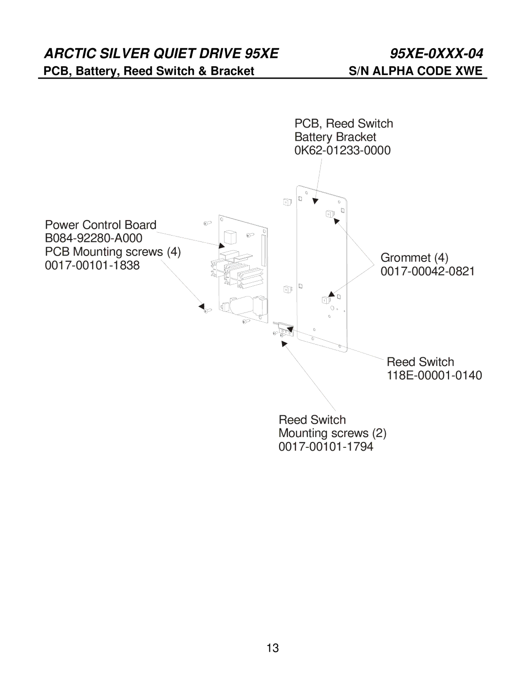 Life Fitness 95Xe-0XXX-04 manual PCB, Battery, Reed Switch & Bracket 
