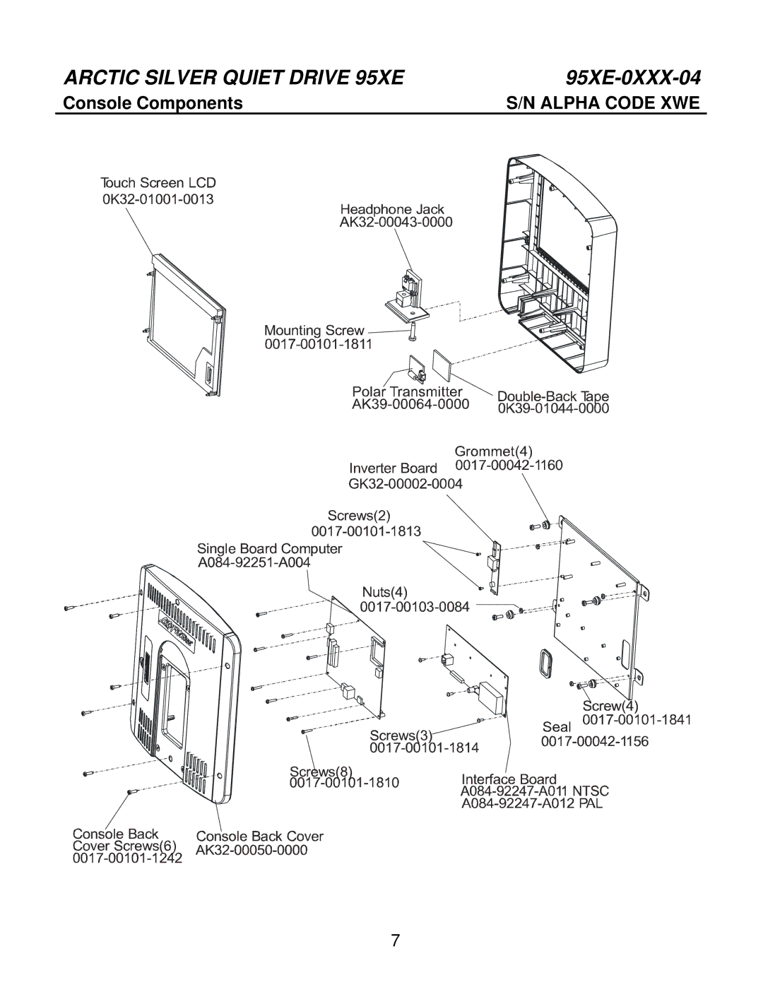 Life Fitness 95Xe-0XXX-04 manual Console Components 