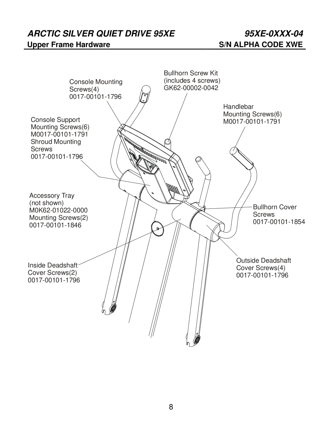 Life Fitness 95Xe-0XXX-04 manual Upper Frame Hardware 