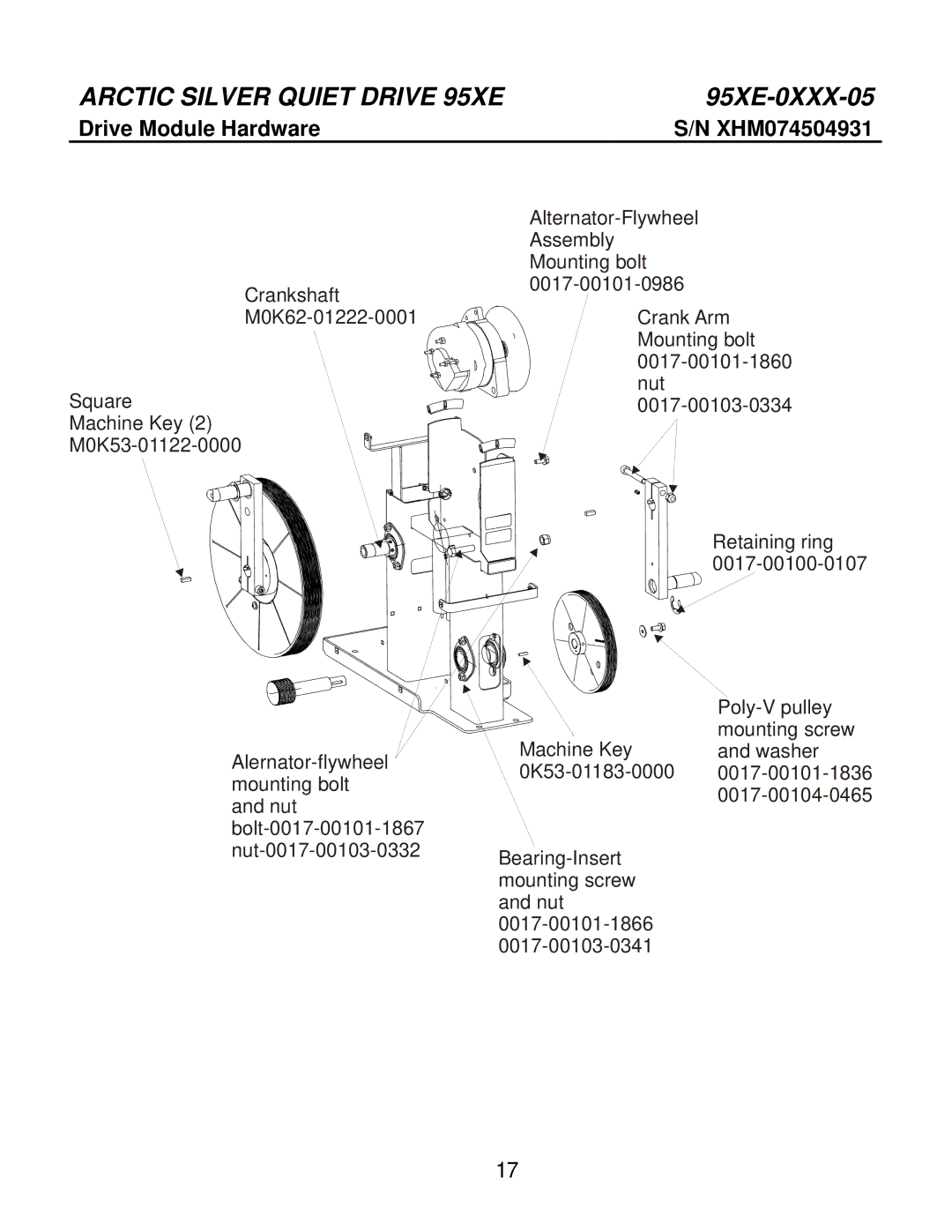 Life Fitness 95Xe-0XXX-05 manual Drive Module Hardware XHM074504931 