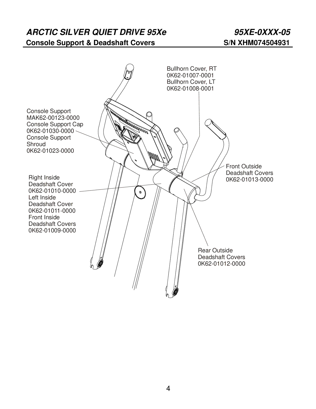 Life Fitness 95Xe-0XXX-05 manual Console Support & Deadshaft Covers 