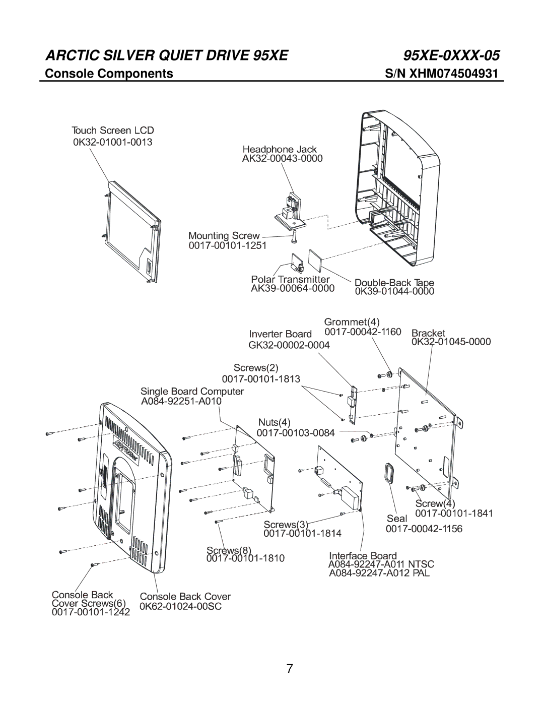 Life Fitness 95Xe-0XXX-05 manual Console Components 