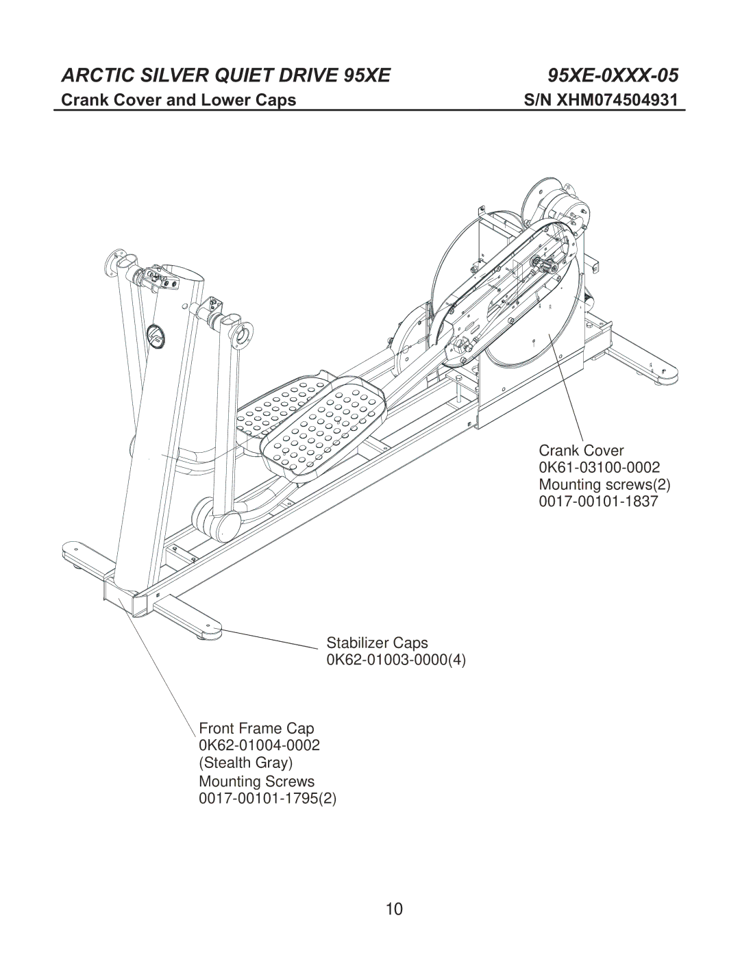 Life Fitness 95Xe-0XXX-05 manual Crank Cover and Lower Caps 