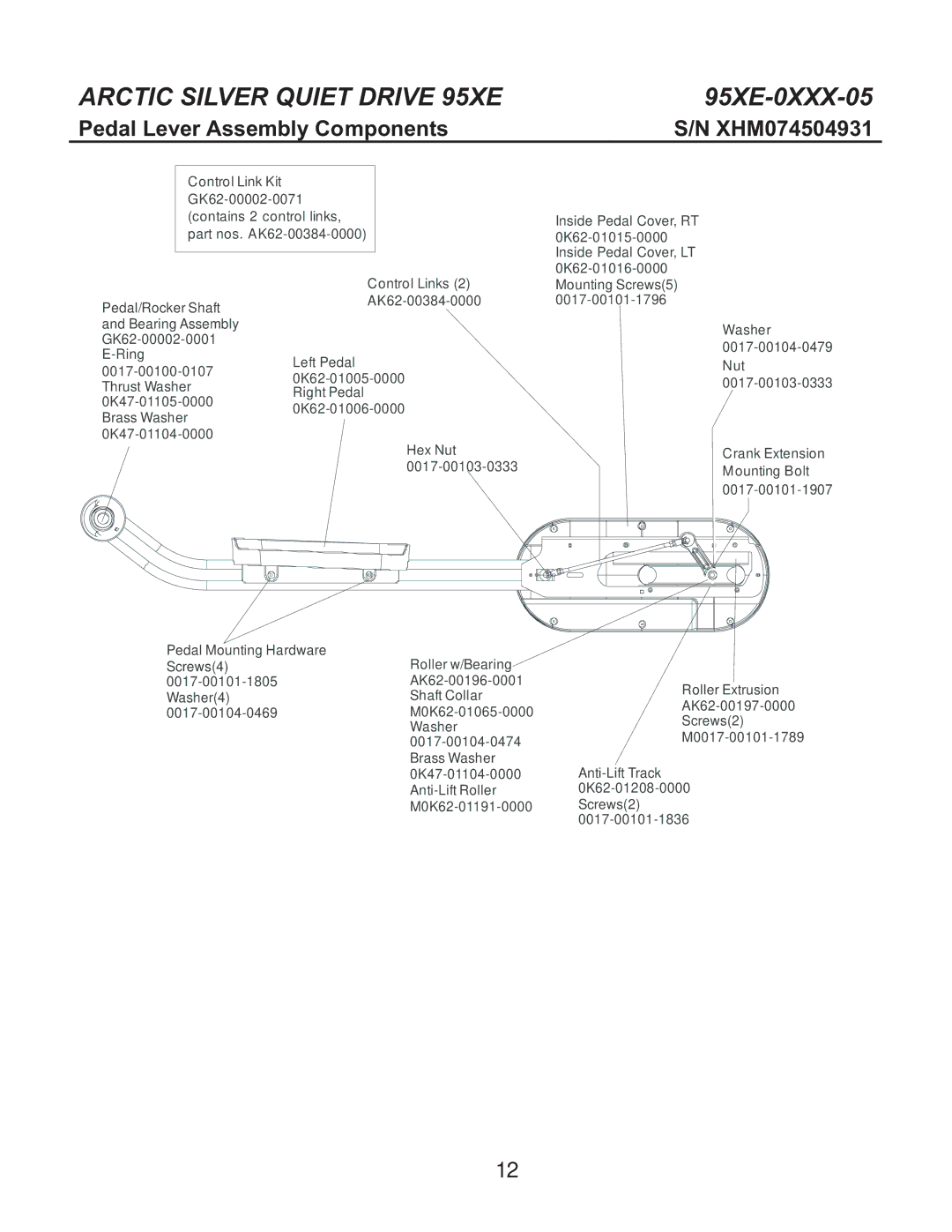 Life Fitness 95Xe-0XXX-05 manual Pedal Lever Assembly Components 