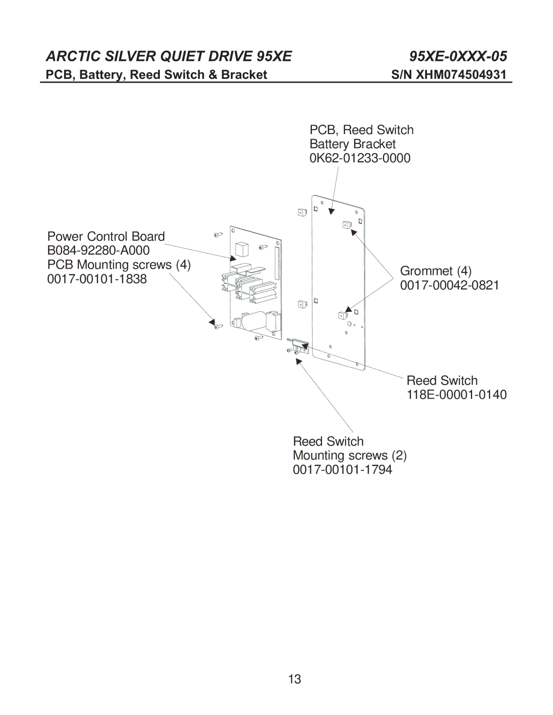 Life Fitness 95Xe-0XXX-05 manual PCB, Battery, Reed Switch & Bracket 