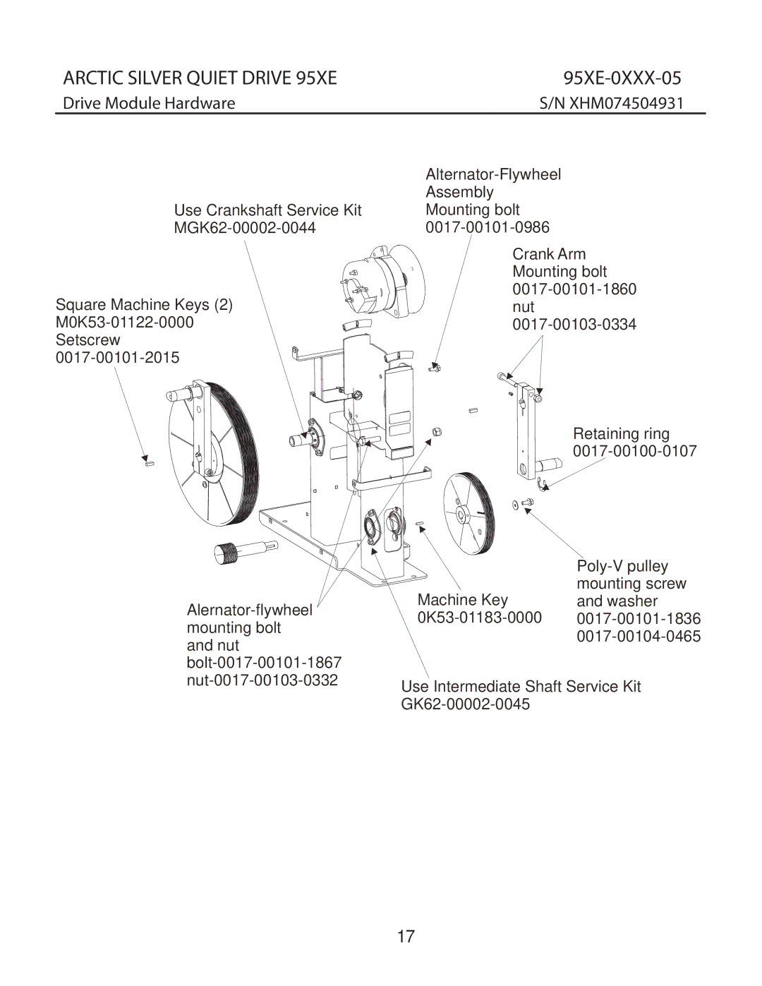Life Fitness 95Xe-0XXX-05 manual Drive Module Hardware XHM074504931 