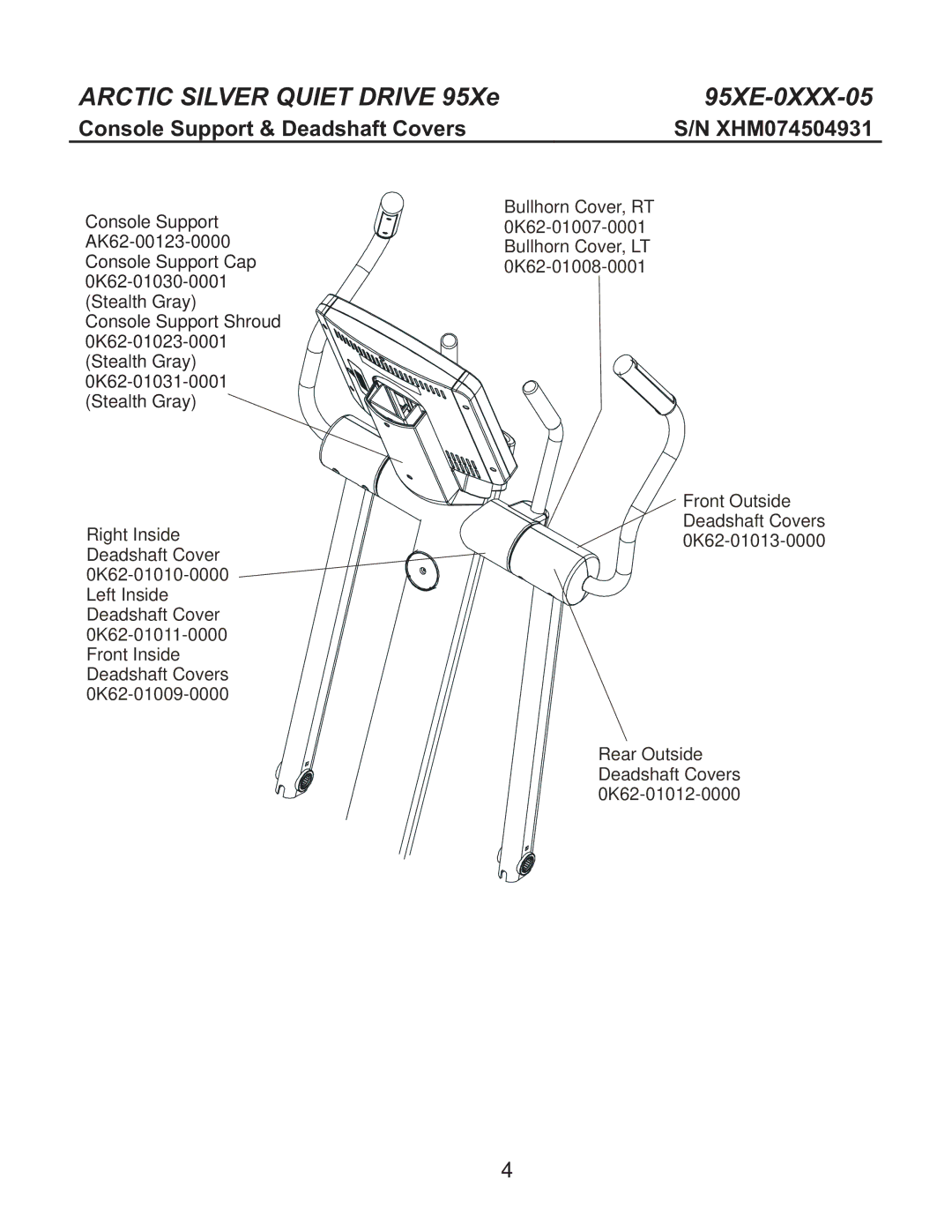 Life Fitness 95Xe-0XXX-05 manual Console Support & Deadshaft Covers 