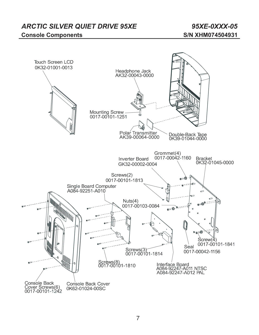 Life Fitness 95Xe-0XXX-05 manual Console Components 