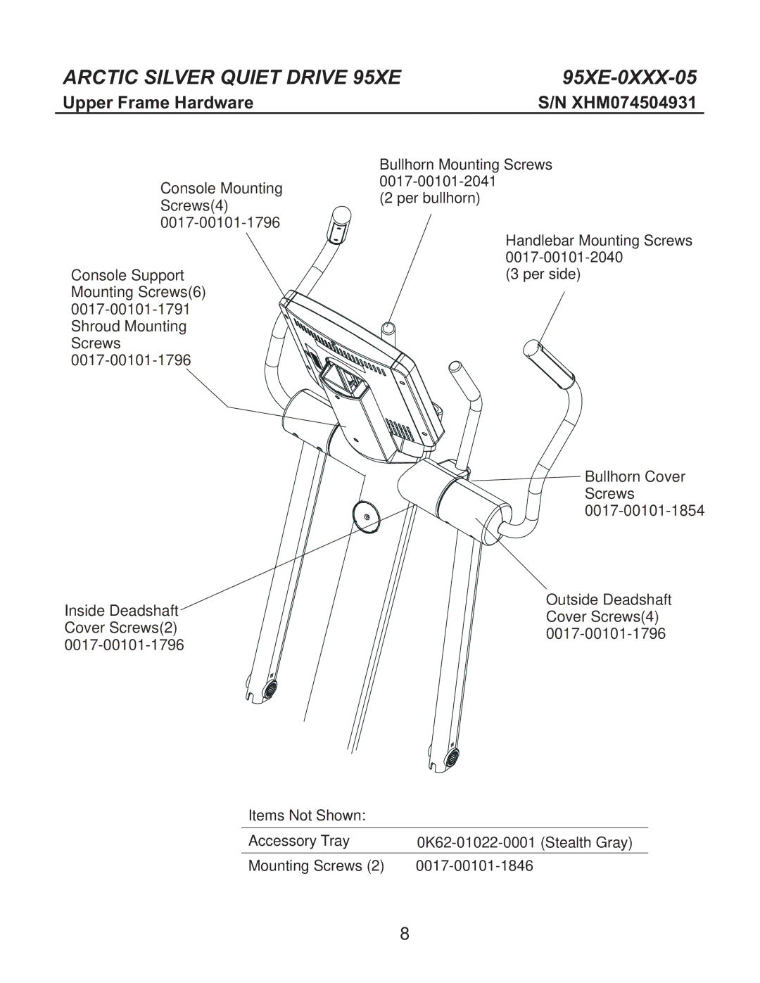 Life Fitness 95Xe-0XXX-05 manual Upper Frame Hardware 