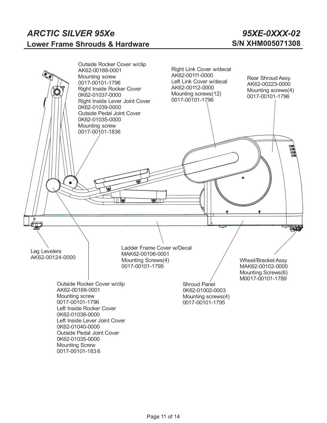 Life Fitness 95Xe manual Lower Frame Shrouds & Hardware 