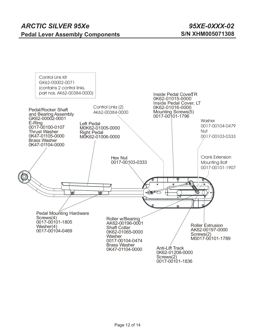 Life Fitness 95Xe manual Pedal Lever Assembly Components 