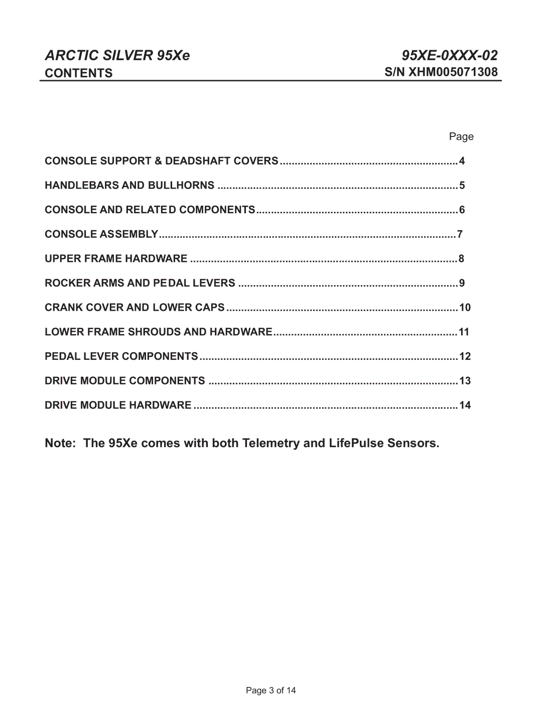 Life Fitness 95Xe manual Contents 