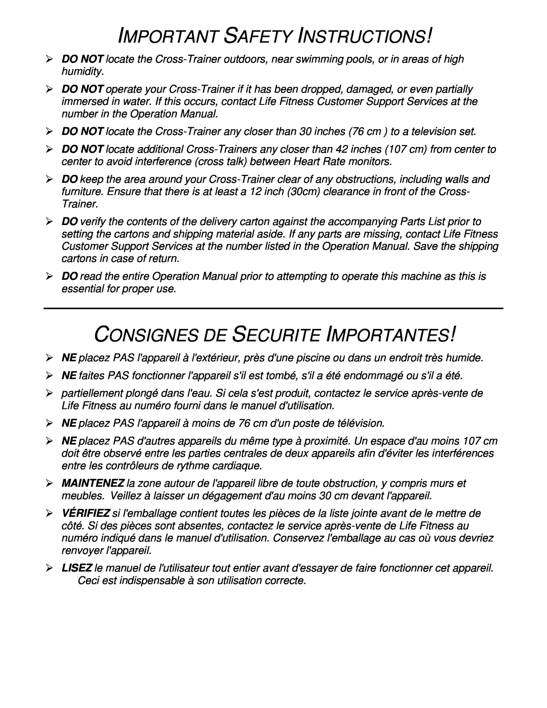 Life Fitness 95Xe manual Important Safety Instructions, Consignes De Securite Importantes 