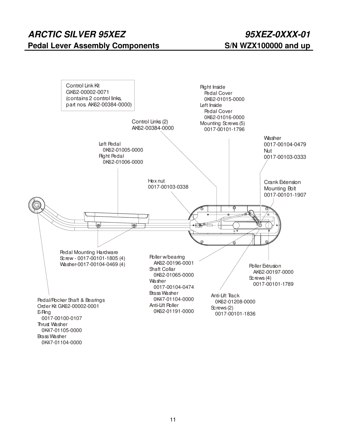 Life Fitness 95XEZ-0XXX-01 manual Pedal Lever Assembly Components 