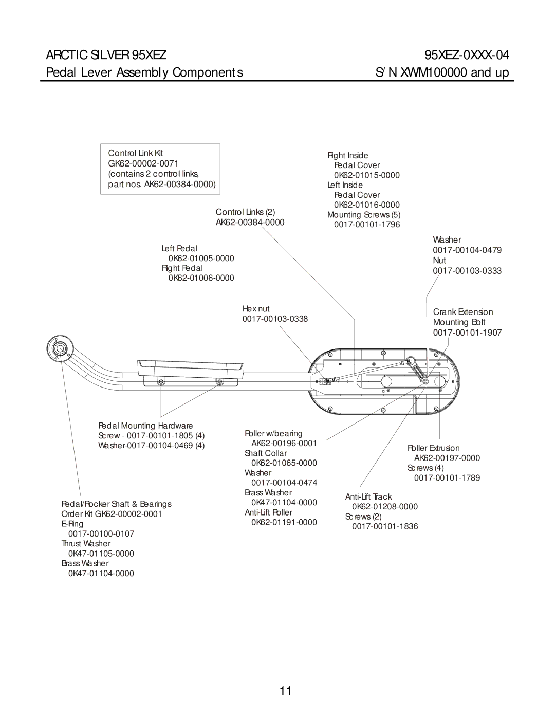 Life Fitness 95XEZ-0XXX-04 manual Pedal Lever Assembly Components 