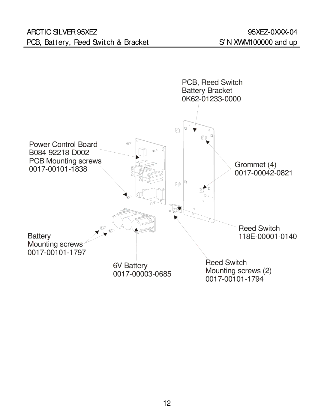 Life Fitness 95XEZ-0XXX-04 manual PCB, Battery, Reed Switch & Bracket 