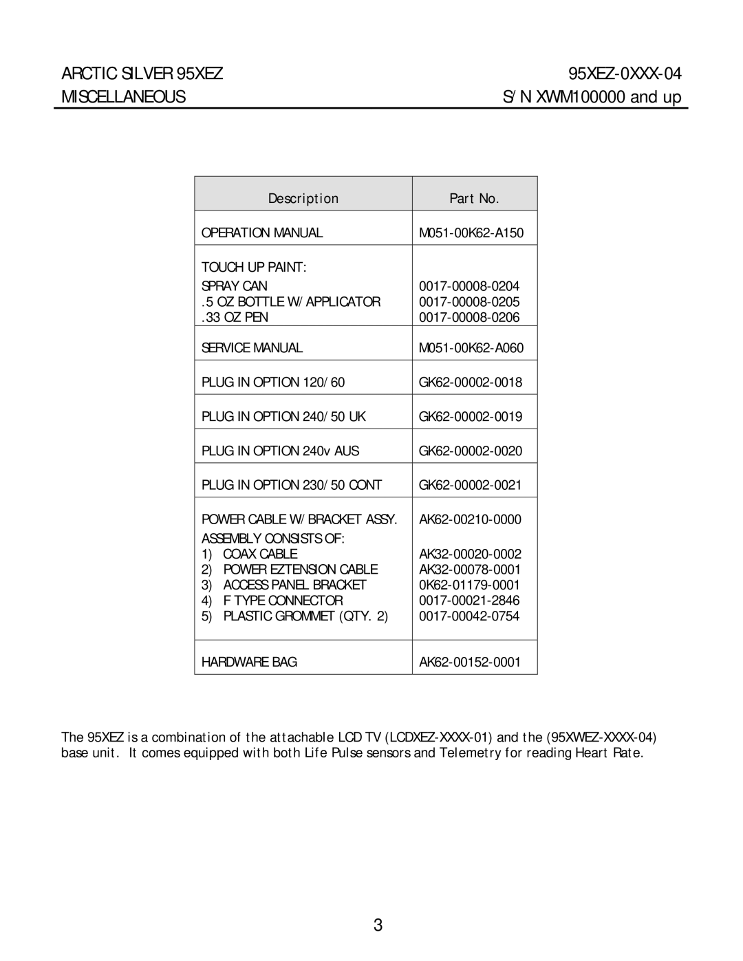 Life Fitness 95XEZ-0XXX-04 manual Miscellaneous 