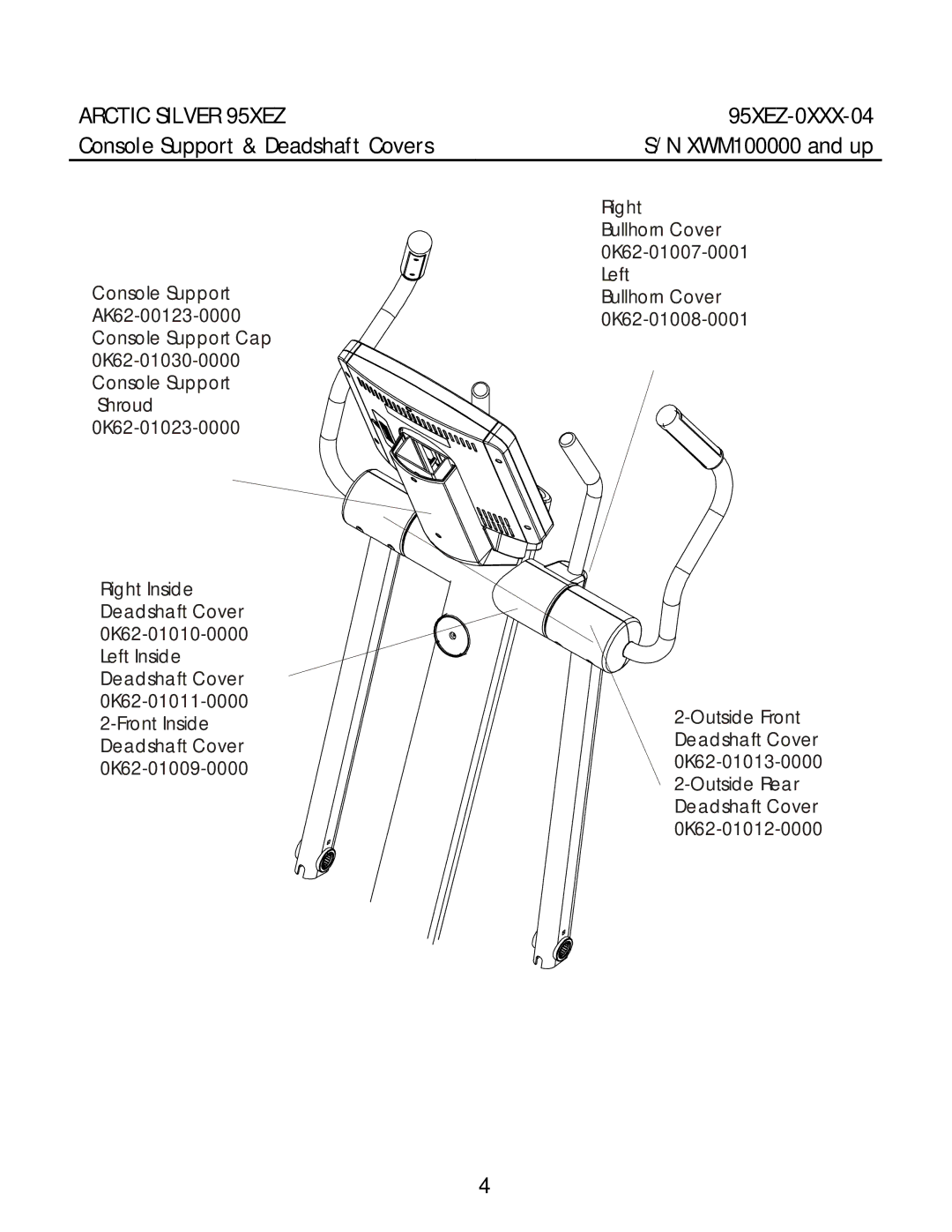 Life Fitness 95XEZ-0XXX-04 manual Console Support & Deadshaft Covers 