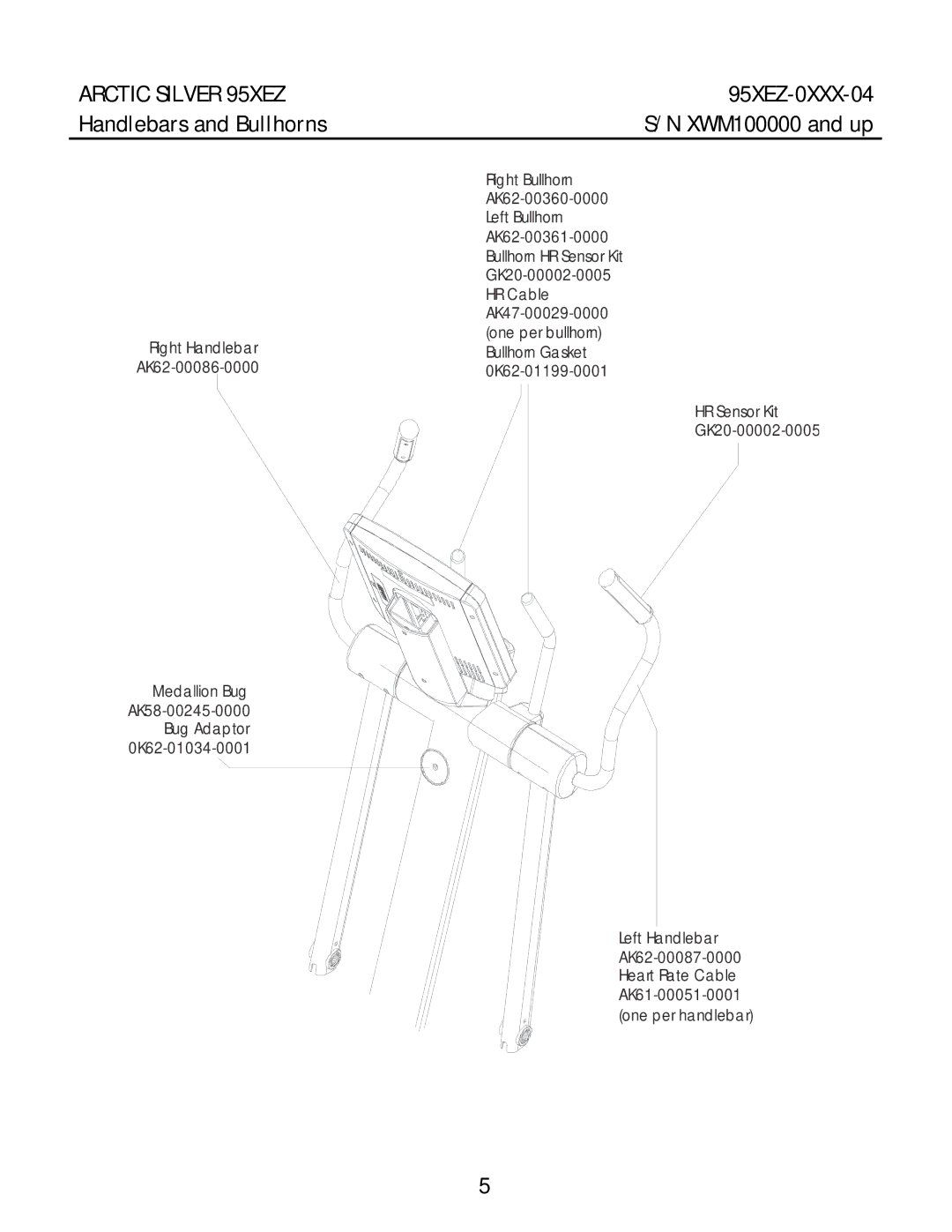 Life Fitness 95XEZ-0XXX-04 manual Handlebars and Bullhorns, 0K62-01034-0001 