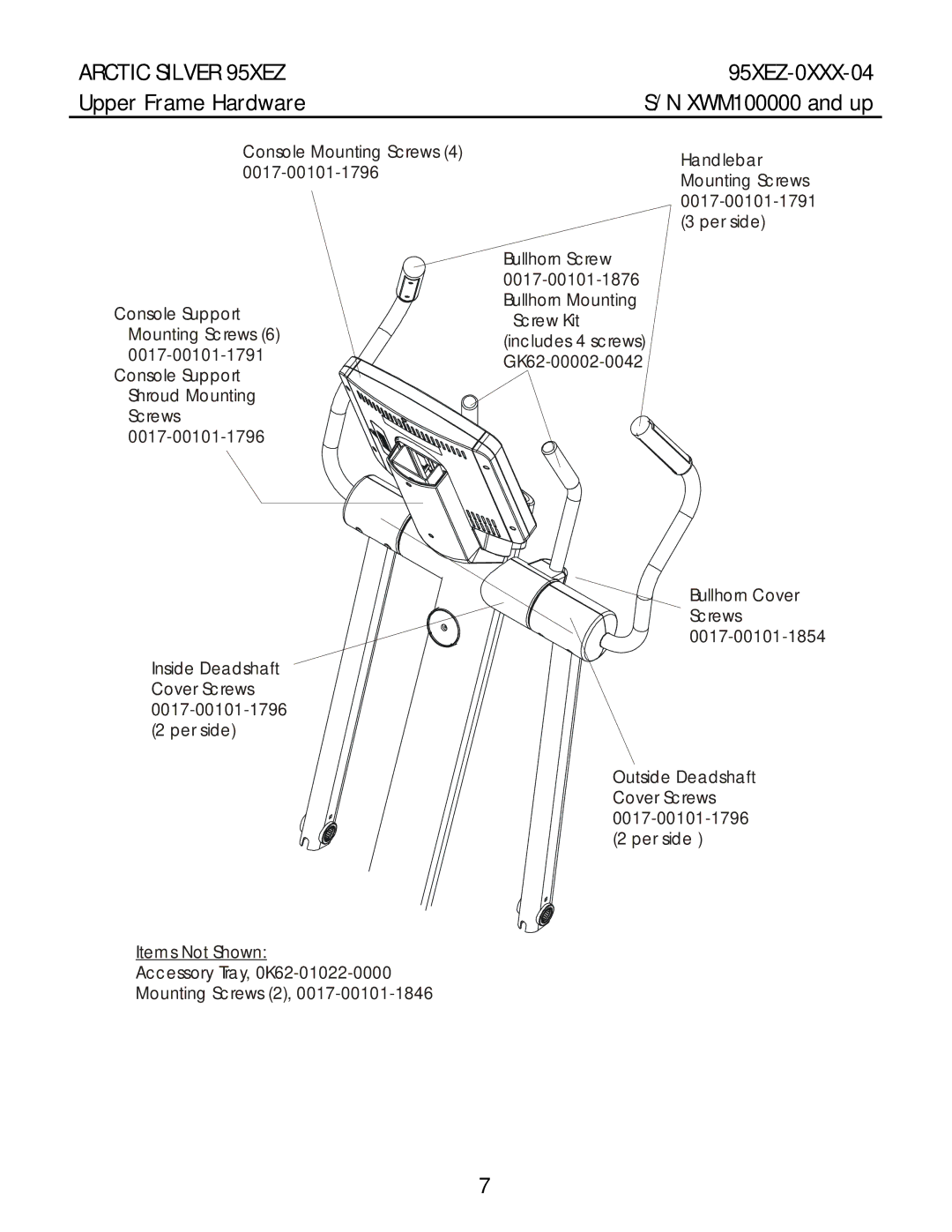 Life Fitness 95XEZ-0XXX-04 manual Upper Frame Hardware 