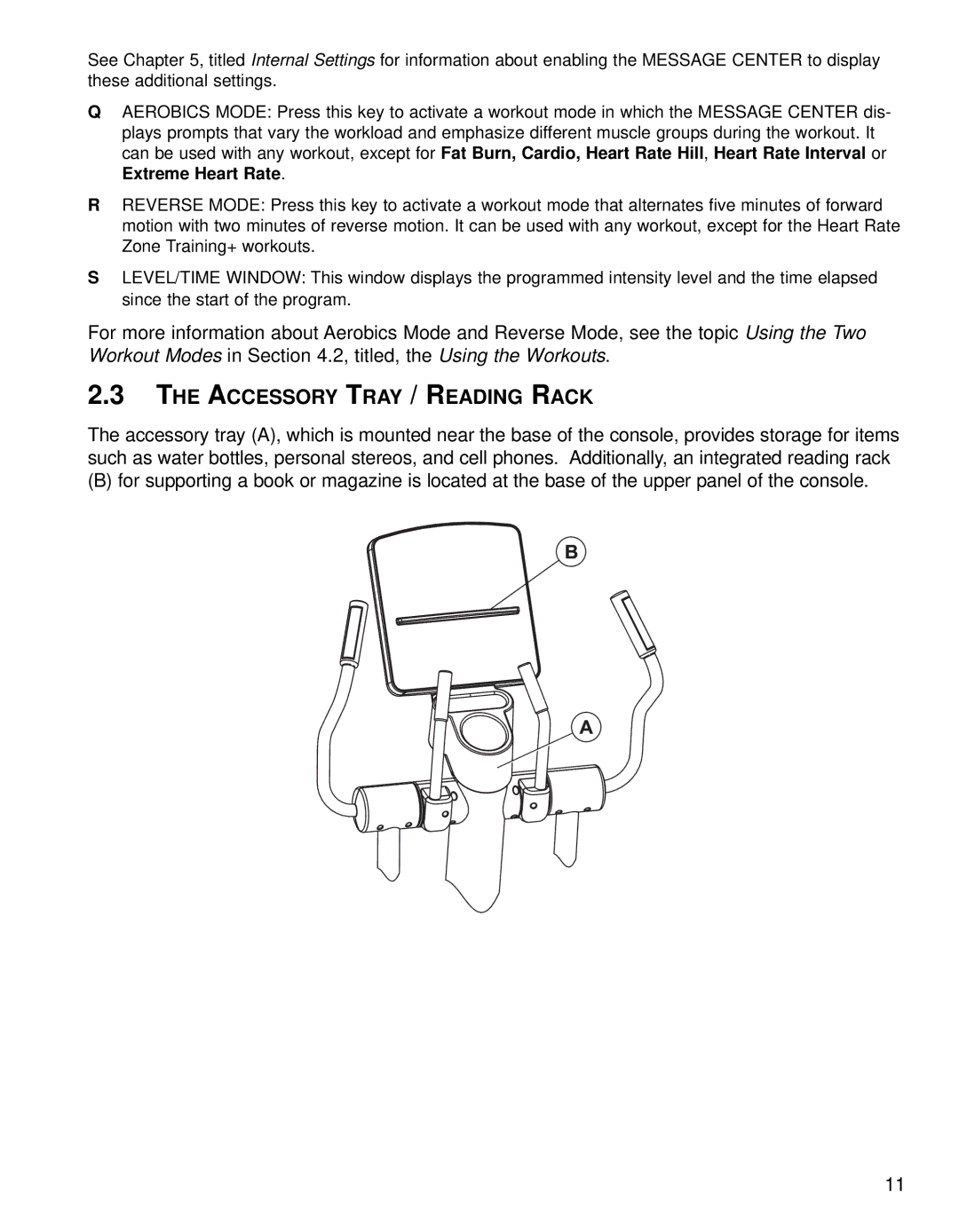 Life Fitness 95XI operation manual Accessory Tray / Reading Rack 