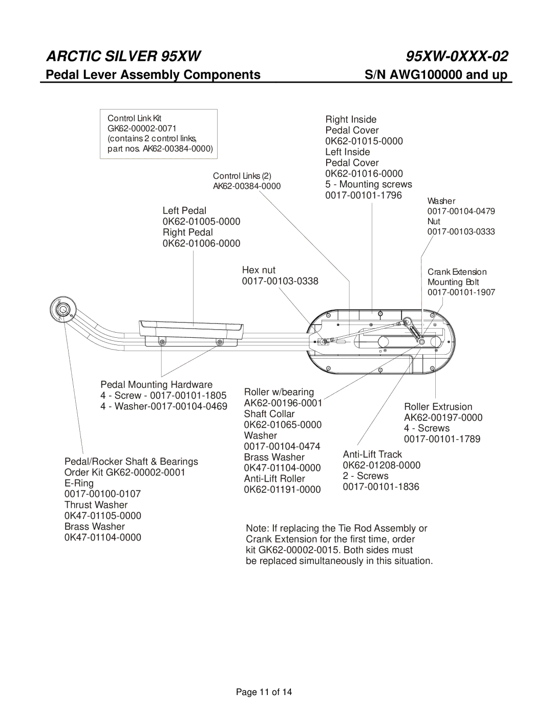 Life Fitness 95XW-0XXX-02 manual Pedal Lever Assembly Components 