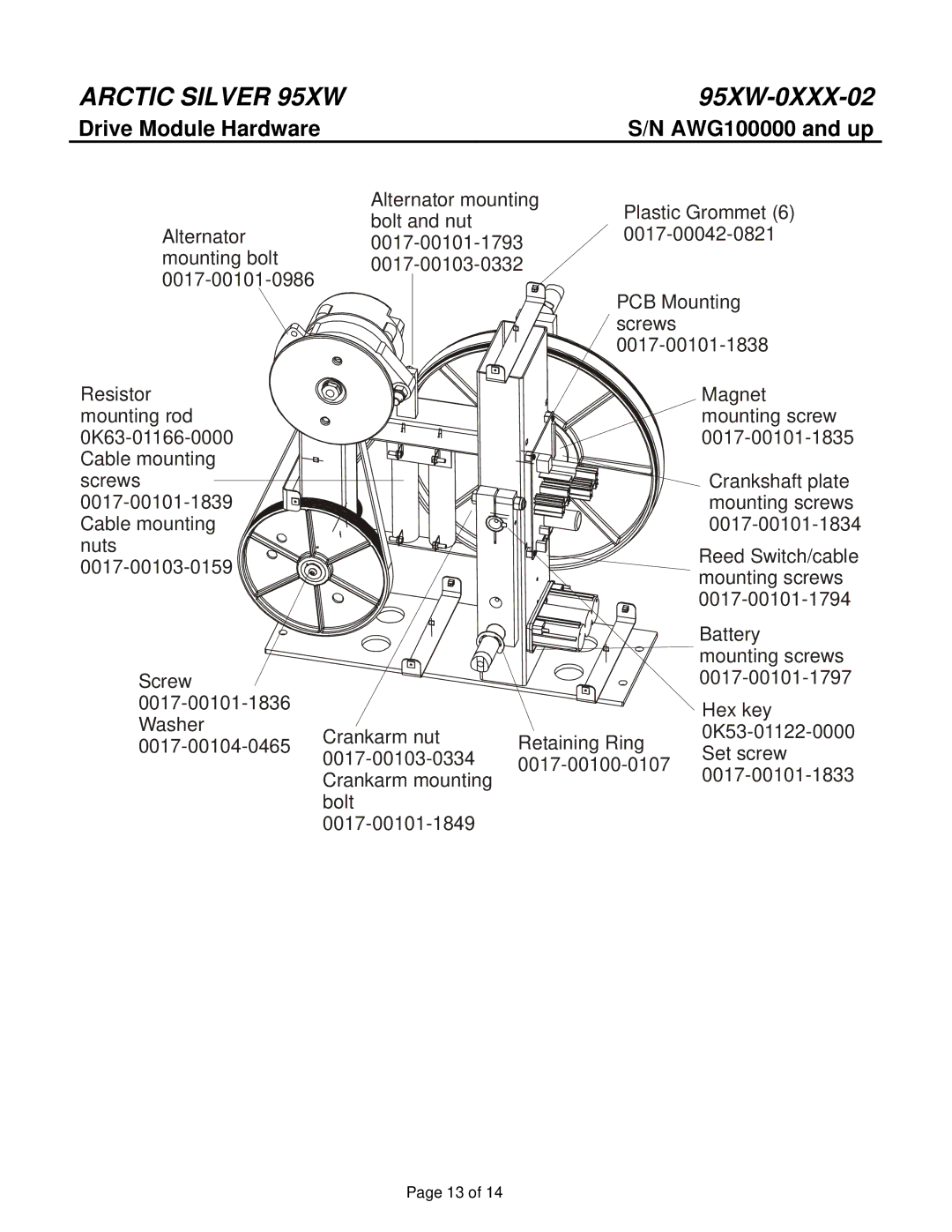 Life Fitness 95XW-0XXX-02 manual Drive Module Hardware AWG100000 and up 