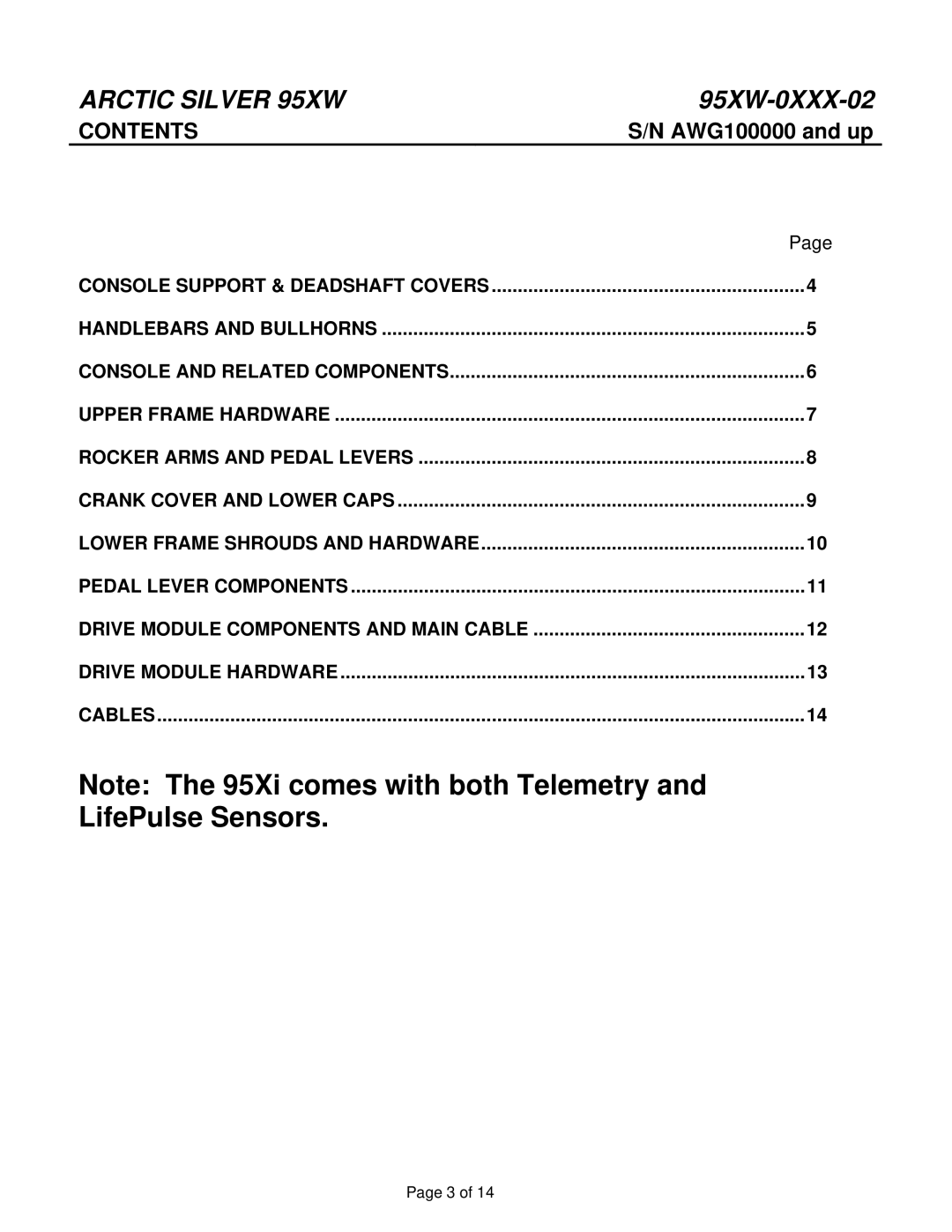 Life Fitness 95XW-0XXX-02 manual Contents 