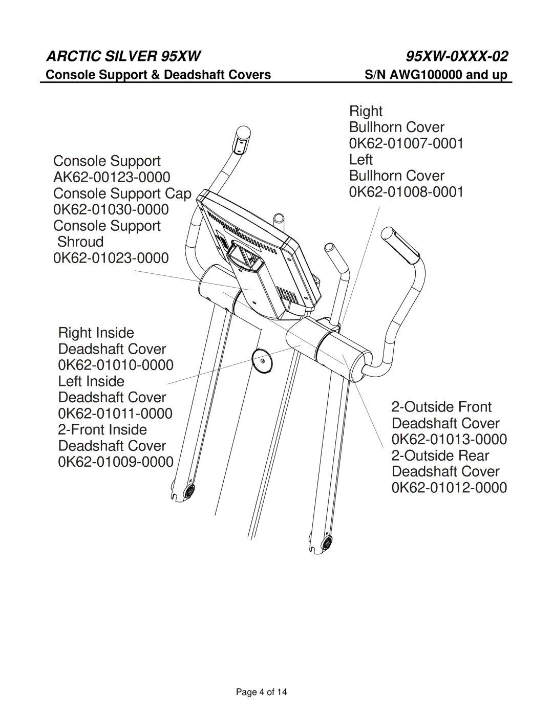 Life Fitness 95XW-0XXX-02 manual Console Support & Deadshaft Covers 