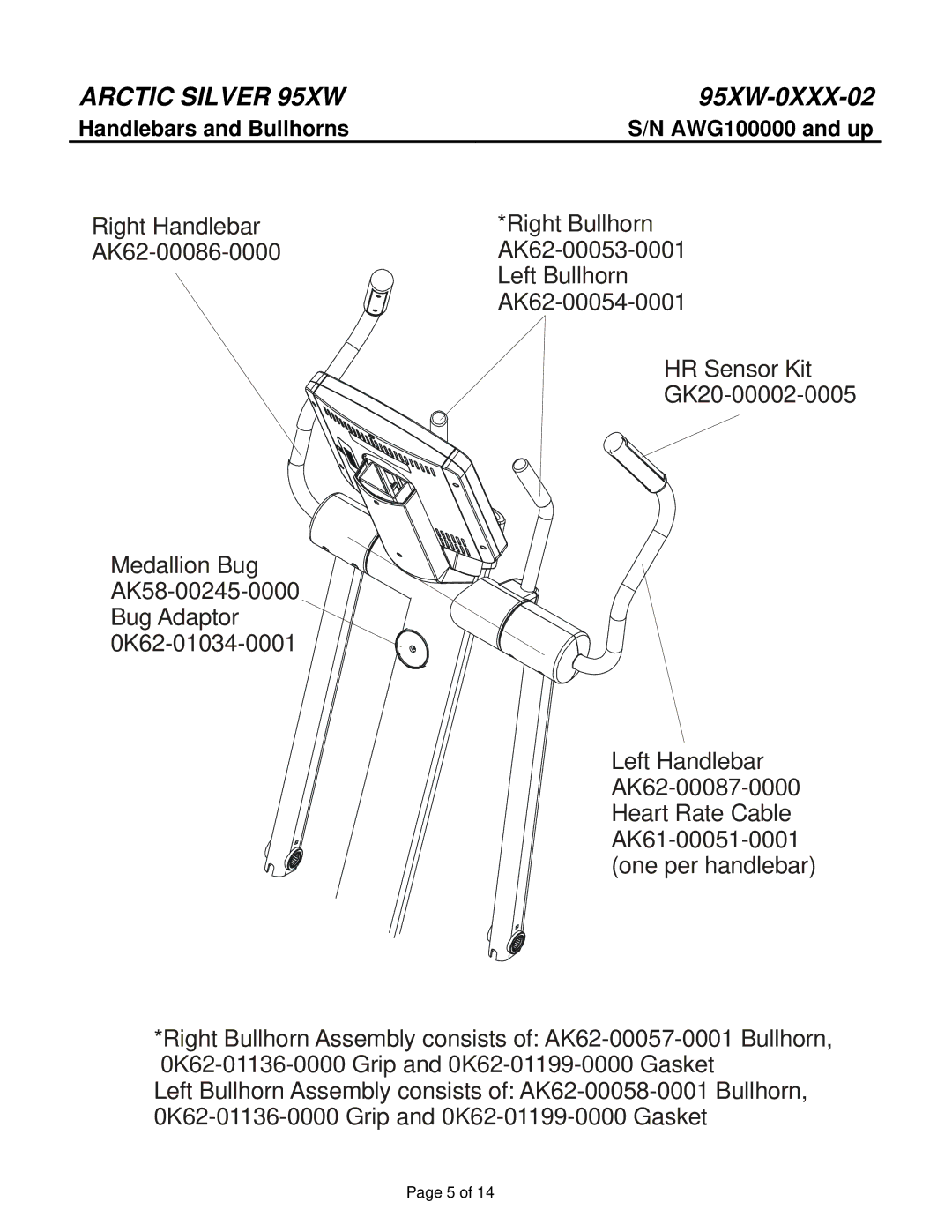 Life Fitness 95XW-0XXX-02 manual Handlebars and Bullhorns 