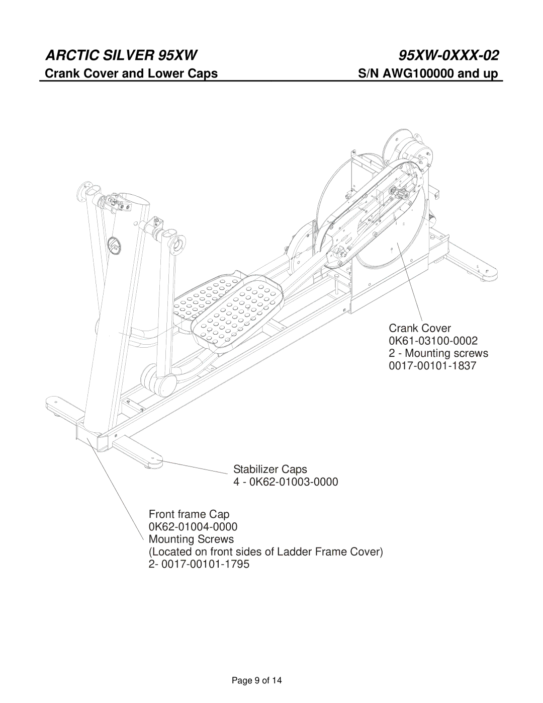 Life Fitness 95XW-0XXX-02 manual Crank Cover and Lower Caps 