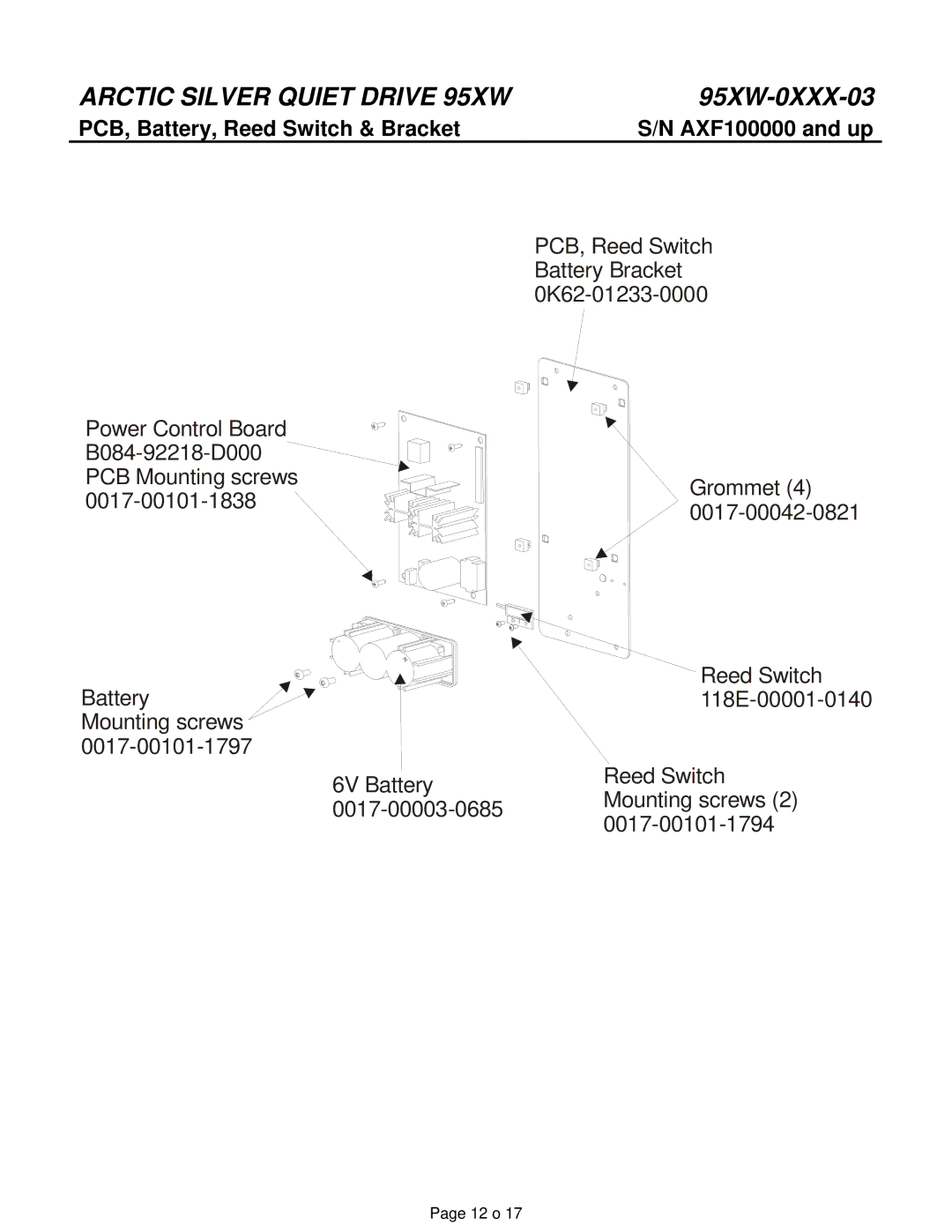 Life Fitness 95XW-0XXX-03 manual PCB, Battery, Reed Switch & Bracket 