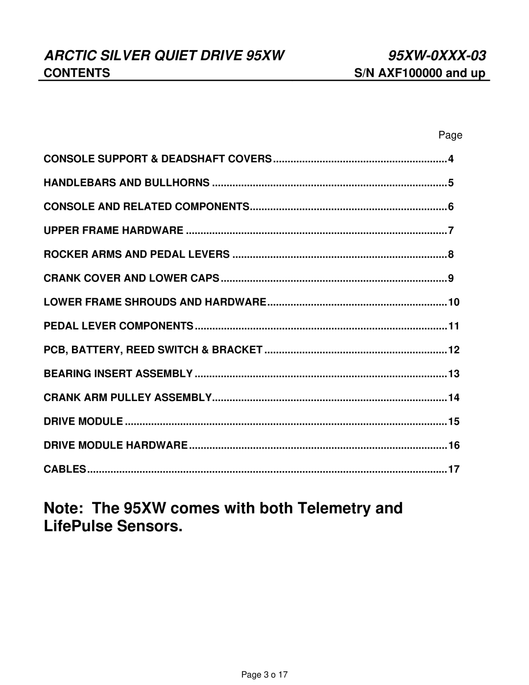 Life Fitness 95XW-0XXX-03 manual Contents 