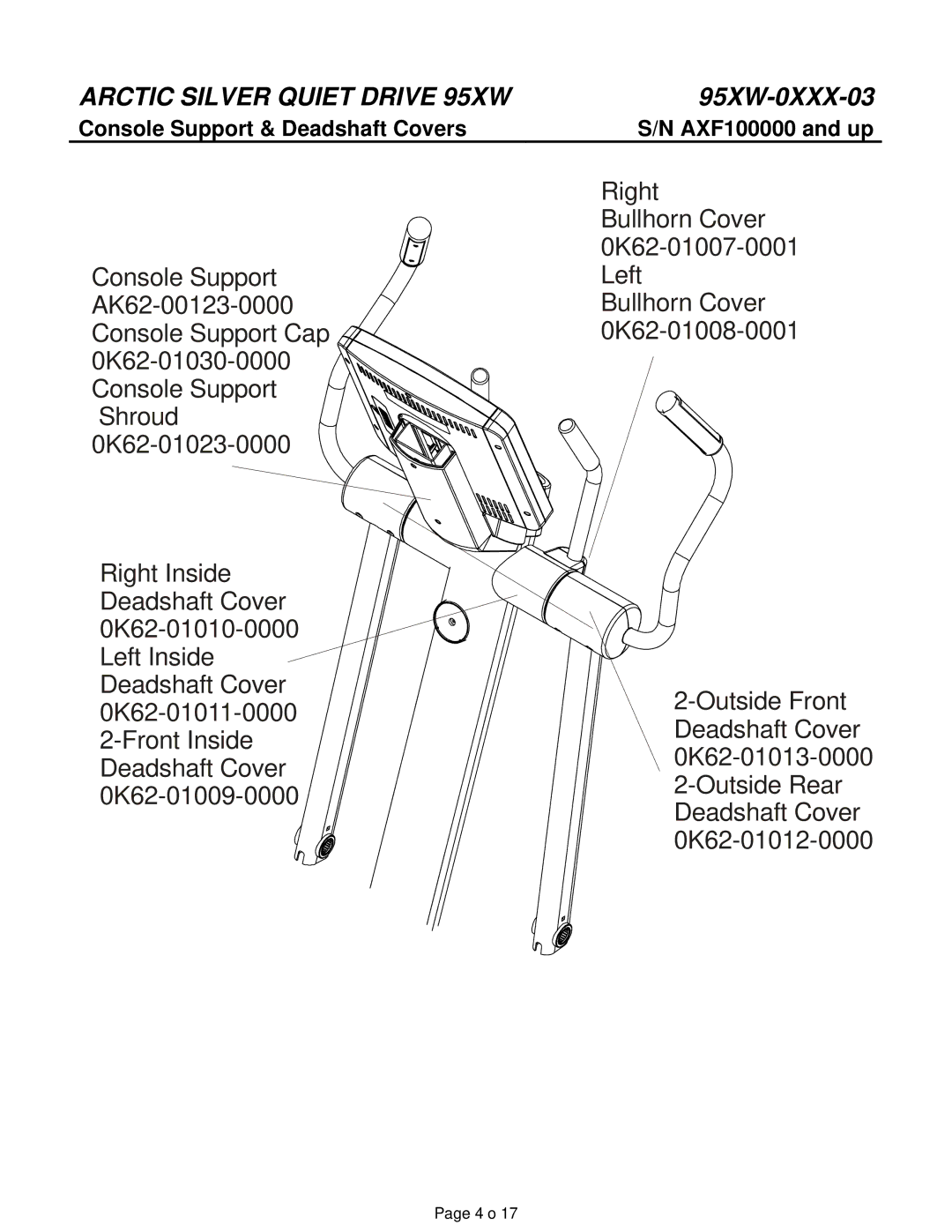 Life Fitness 95XW-0XXX-03 manual Console Support & Deadshaft Covers 