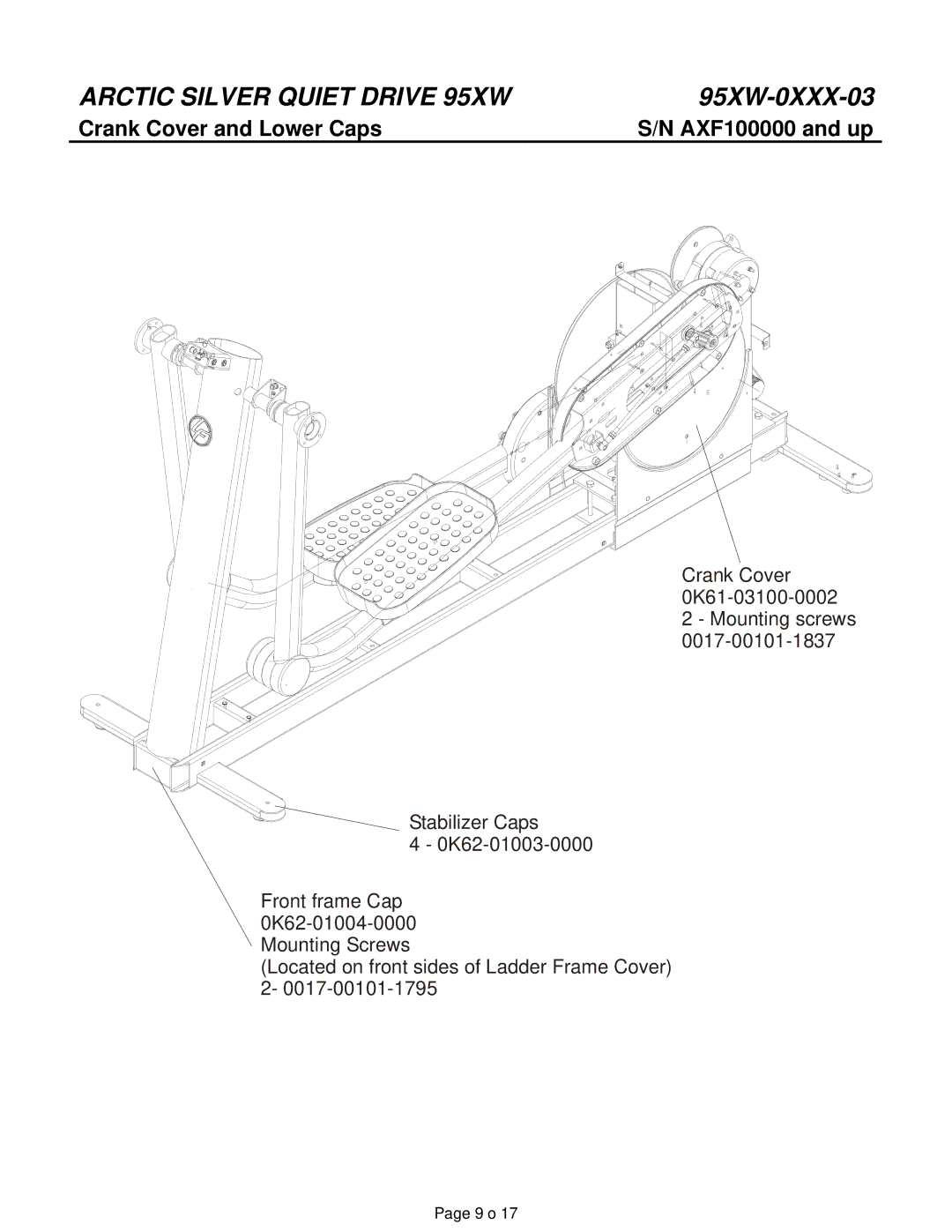 Life Fitness 95XW-0XXX-03 manual Crank Cover and Lower Caps 