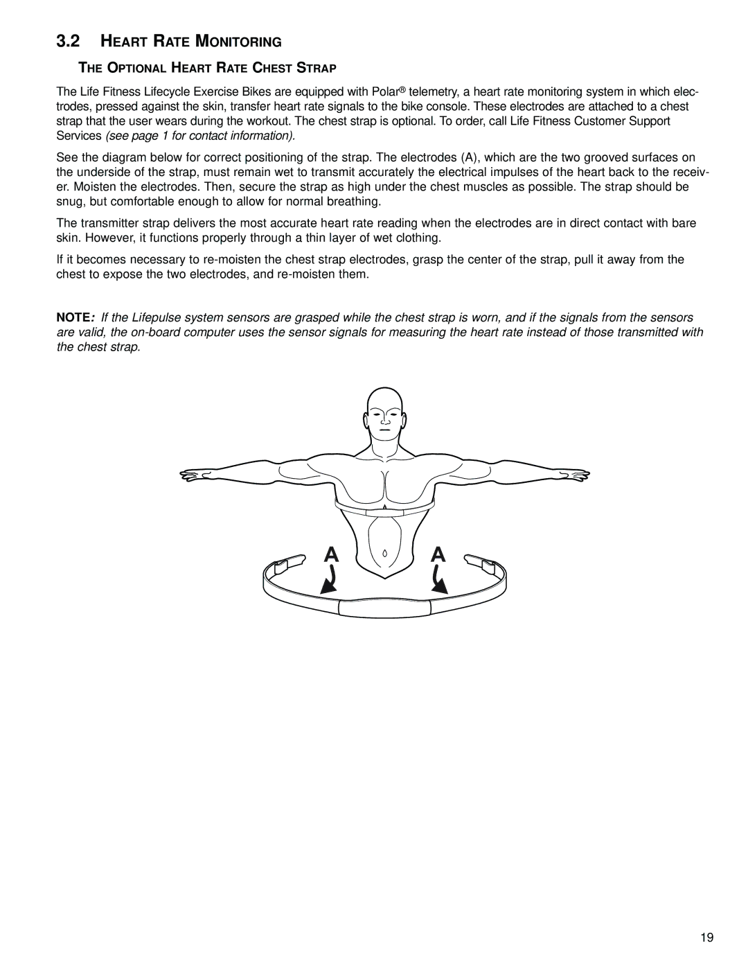Life Fitness 97C, 95R operation manual Optional Heart Rate Chest Strap 