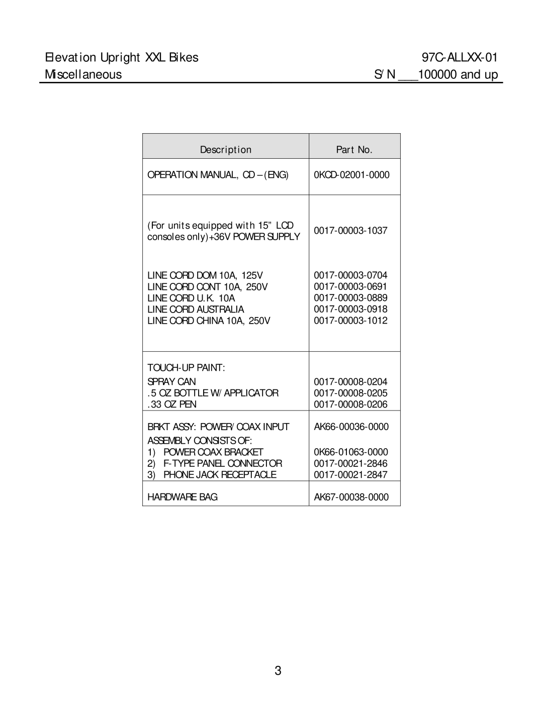 Life Fitness 97C-ALLXX-01 manual Description 