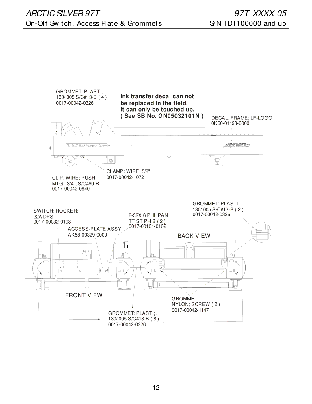 Life Fitness 97T manual On-Off Switch, Access Plate & Grommets, TDT100000 and up 