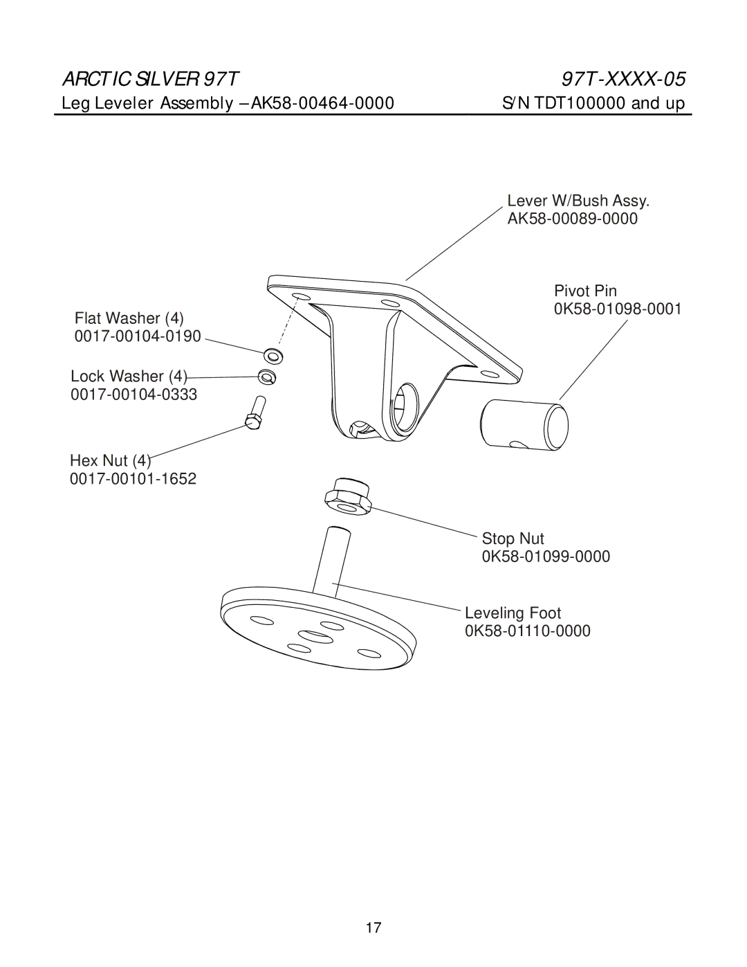 Life Fitness 97T manual Leg Leveler Assembly AK58-00464-0000, TDT100000 and up 