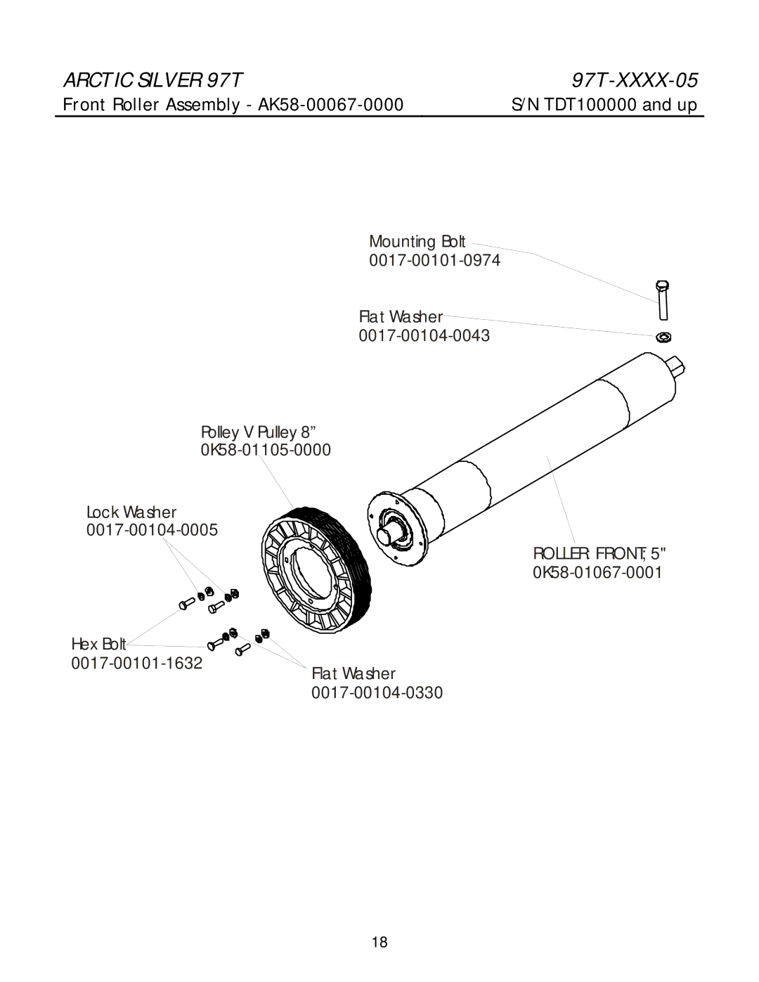 Life Fitness 97T manual Front Roller Assembly AK58-00067-0000 