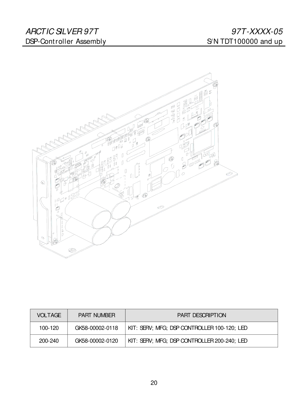 Life Fitness 97T DSP-Controller Assembly, Voltage Part Number Part Description, KIT Serv MFG DSP Controller 100-120 LED 