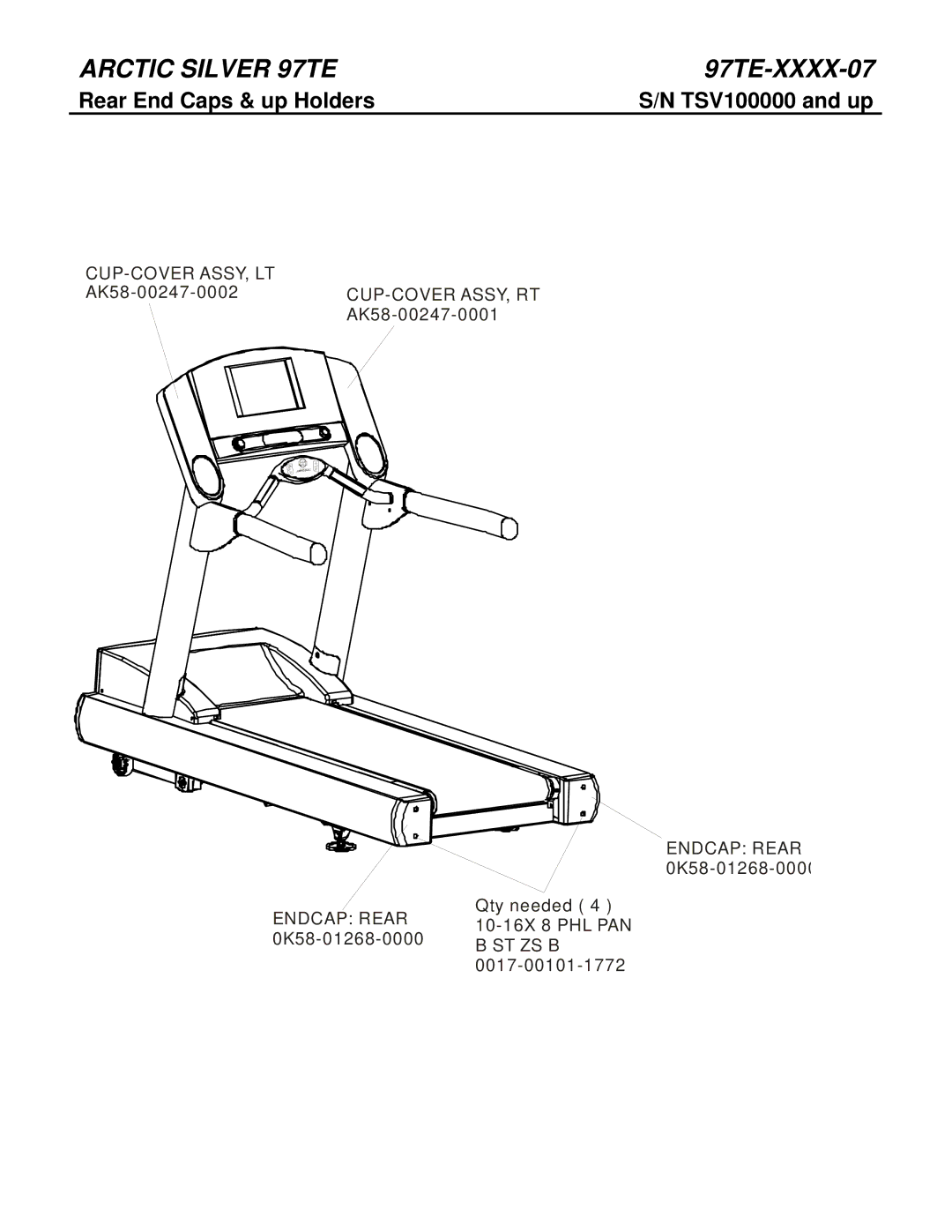 Life Fitness 97TE-XXXX-07 manual Rear End Caps & up Holders 