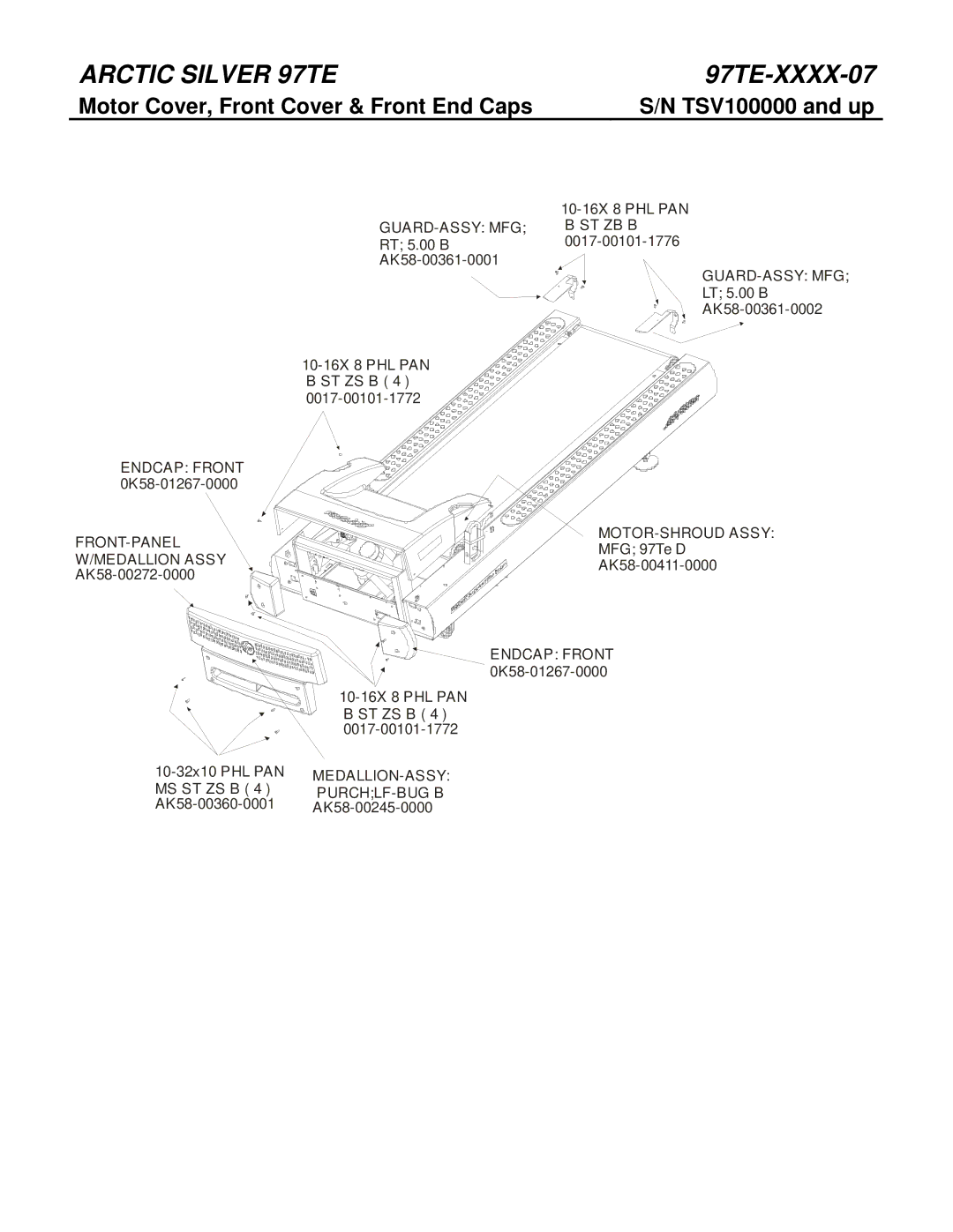 Life Fitness 97TE-XXXX-07 manual Motor Cover, Front Cover & Front End Caps TSV100000 and up 